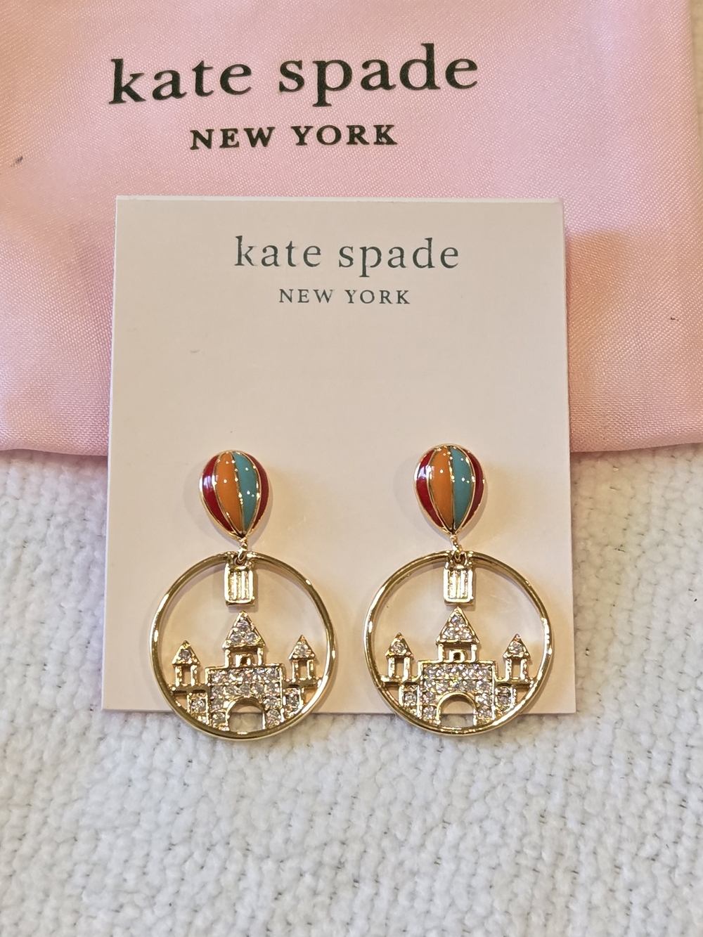 Kate Spade Up, Up & Away Hot Air Balloon Castle Earrings With Dust Bag